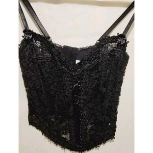 Shirley Of Hollywood Women's‎ Black Lace Corset Bustier 34 M Witchy Goth Flirty